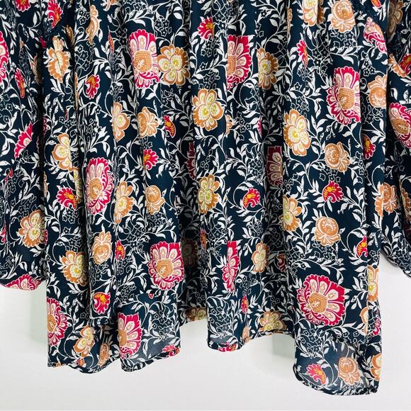 Knox Rose blue white orange floral boho flouncy blouse popover top medium - Picture 3 of 7